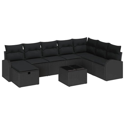 Set Divano da Giardino con cuscino 9 pcs Nero Poly Rattan | homemem39