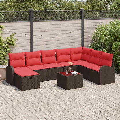 Set Divano da Giardino con cuscino 9 pcs Marrone Poly Rattan | homemem39