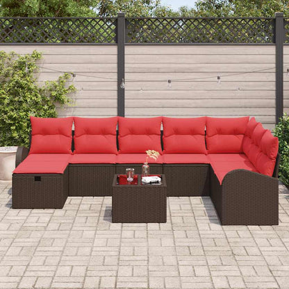 Set Divano da Giardino con cuscino 9 pcs Marrone Poly Rattan | homemem39