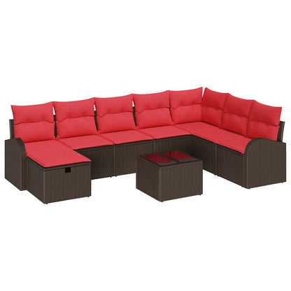 Set Divano da Giardino con cuscino 9 pcs Marrone Poly Rattan | homemem39