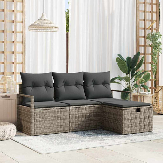 Set Divano da Giardino con cuscino 4 pcs Grigio Poly Rattan