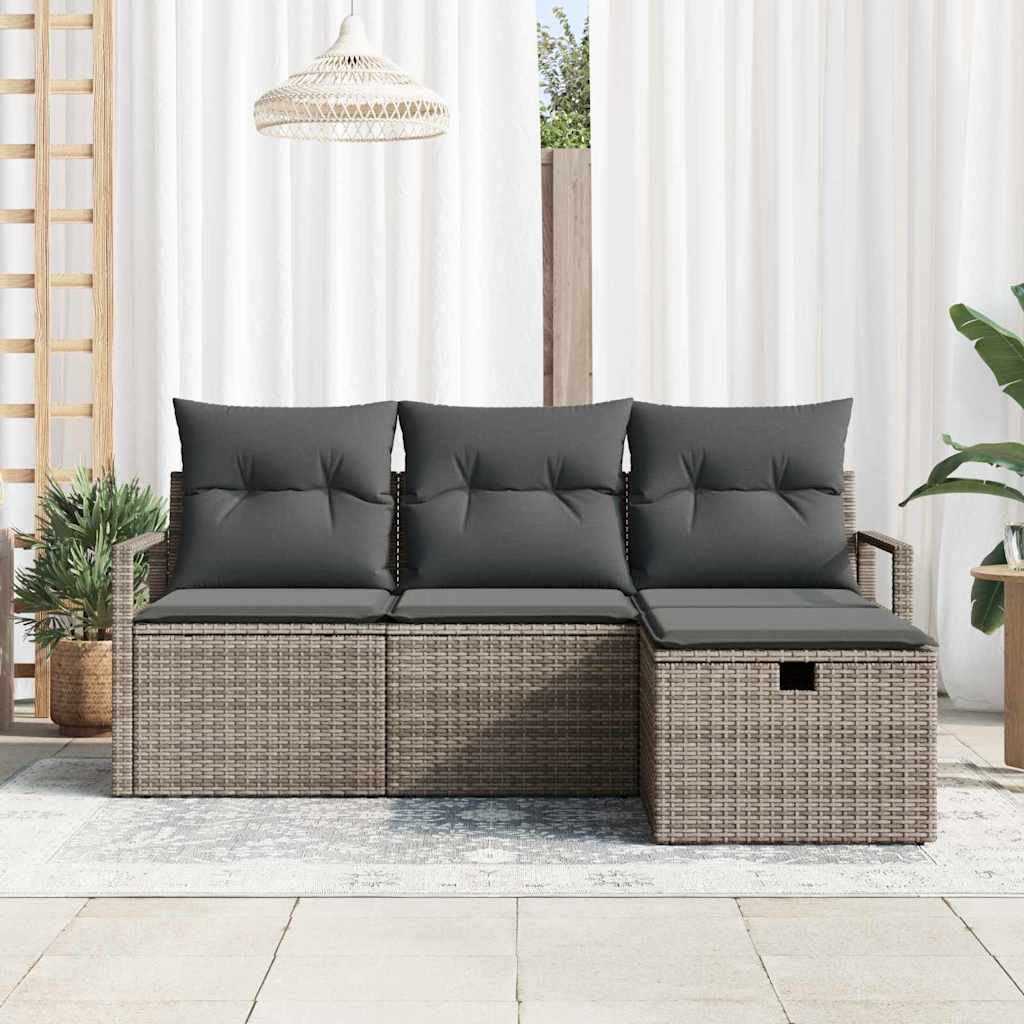 Set Divano da Giardino 4 pz Grigio polyrattan