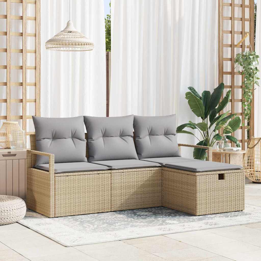Set Divano da Giardino con cuscino 4 pcs Beige Poly Rattan - homemem39