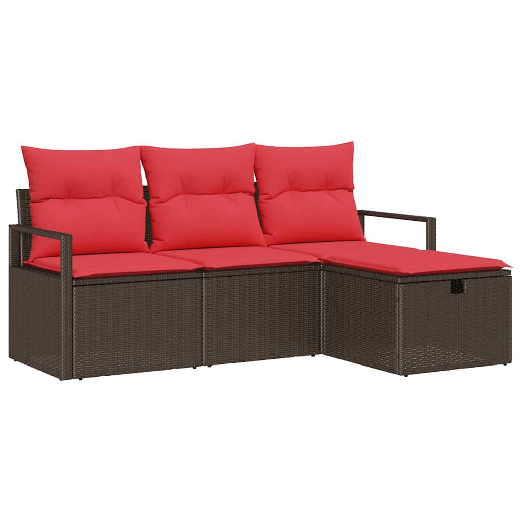 Set Divano da Giardino con cuscino 4 pcs Marrone polyrattan | homemem39