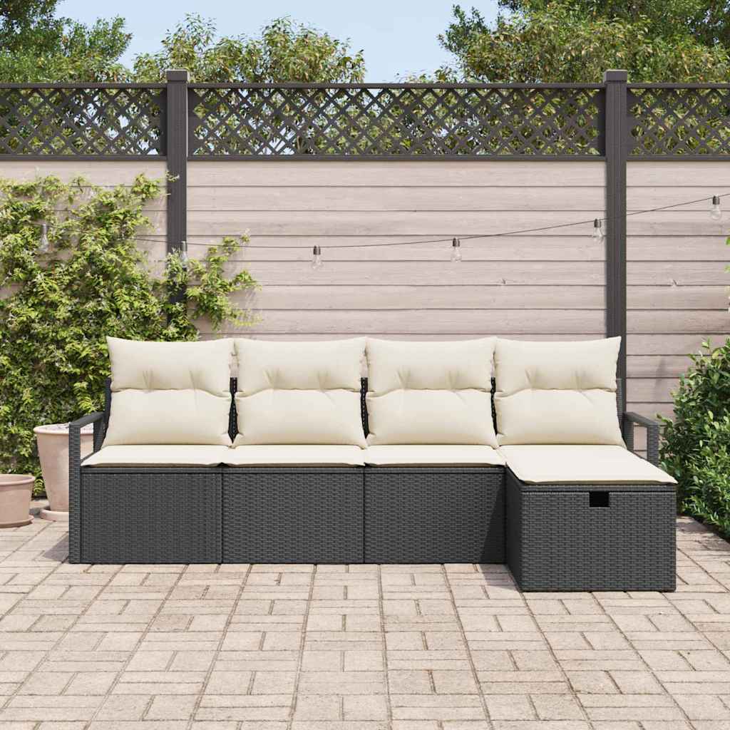 Set Divano da Giardino con cuscino 5 pcs Nero Poly Rattan - homemem39