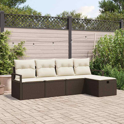 Set Divano da Giardino con cuscino 5 pcs Marrone Poly Rattan - homemem39