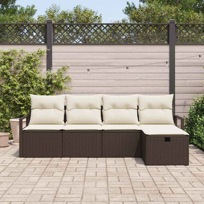 Set Divano da Giardino con cuscino 5 pcs Marrone Poly Rattan - homemem39