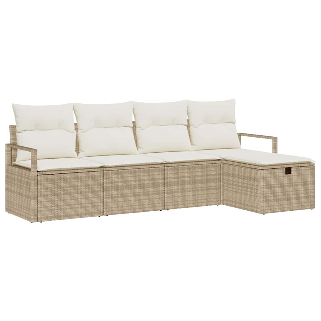 Set Divano da Giardino con cuscino 5 pcs Beige Poly Rattan - homemem39