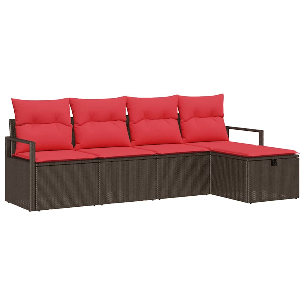Set Divano da Giardino con cuscino 5 pcs Marrone polyrattan | homemem39