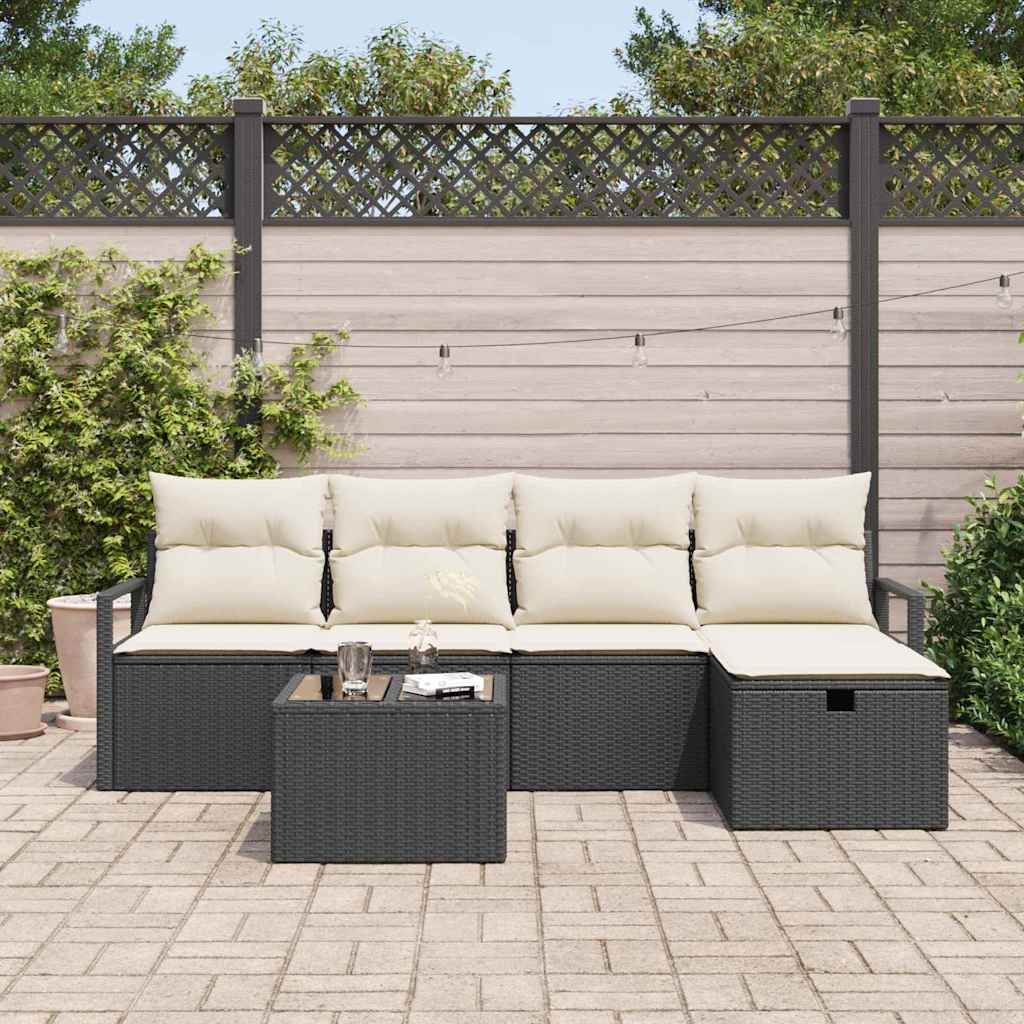 Set Divano da Giardino con cuscino 6 pcs Nero Poly Rattan - homemem39