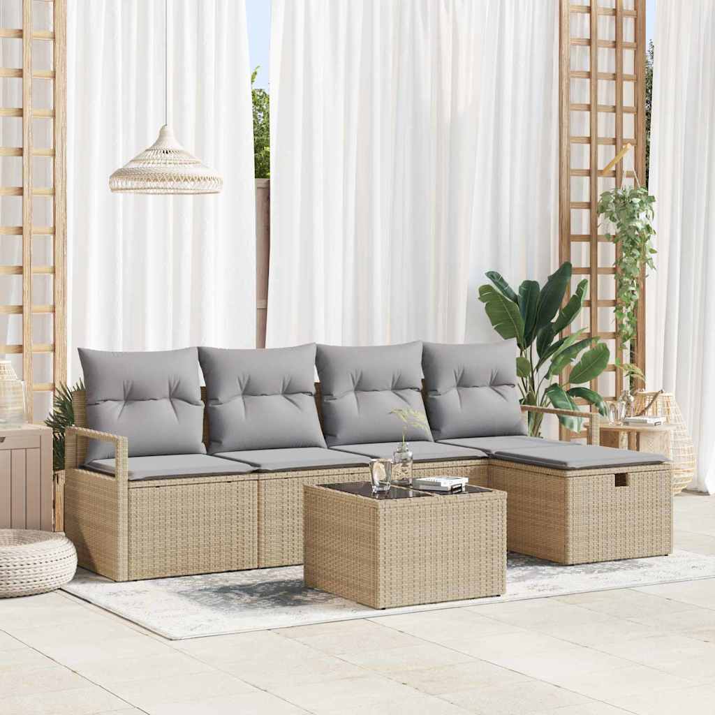 Set Divano da Giardino con cuscino 6 pcs Beige Poly Rattan - homemem39