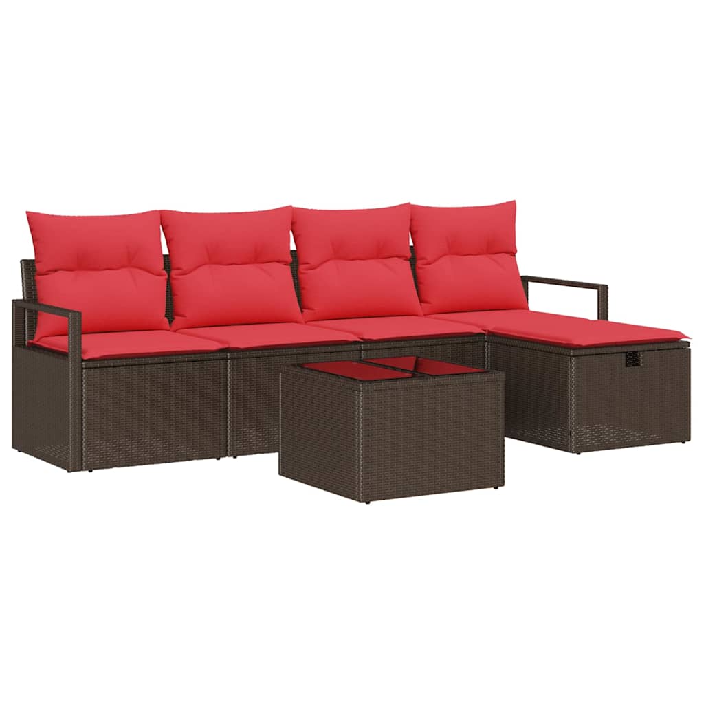 Set Divano da Giardino con cuscino 6 pcs Marrone polyrattan | homemem39