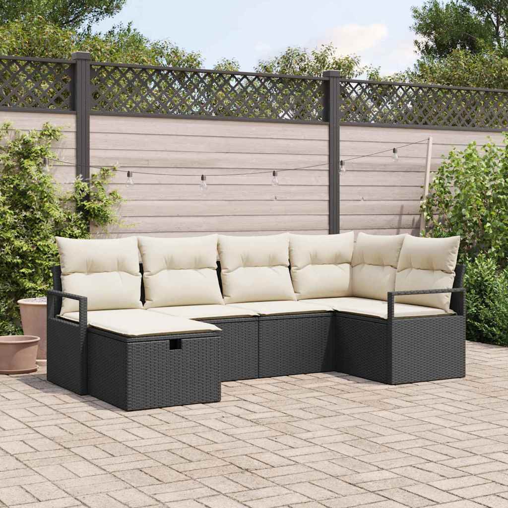 Set Divano da Giardino con cuscino 6 pcs Nero Poly Rattan - homemem39