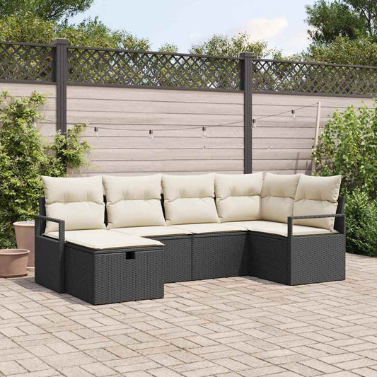 Set Divano da Giardino con cuscino 6 pcs Nero Poly Rattan - homemem39