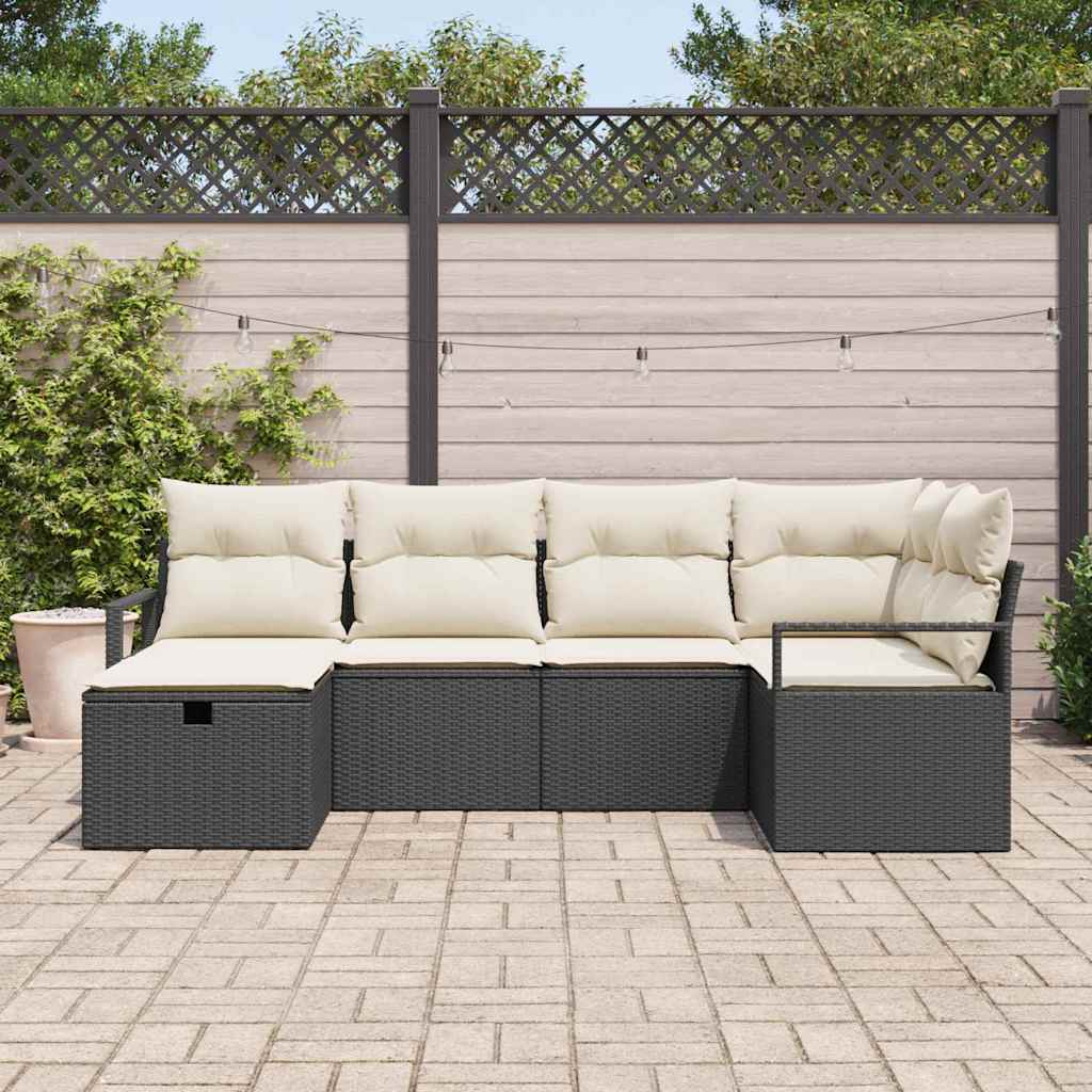 Set Divano da Giardino con cuscino 6 pcs Nero Poly Rattan - homemem39
