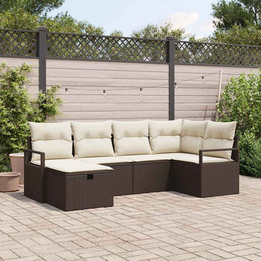 Set Divano da Giardino con cuscino 6 pcs Marrone Poly Rattan - homemem39