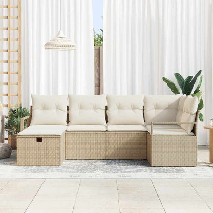 Set Divano da Giardino con cuscino 6 pcs Beige Poly Rattan
