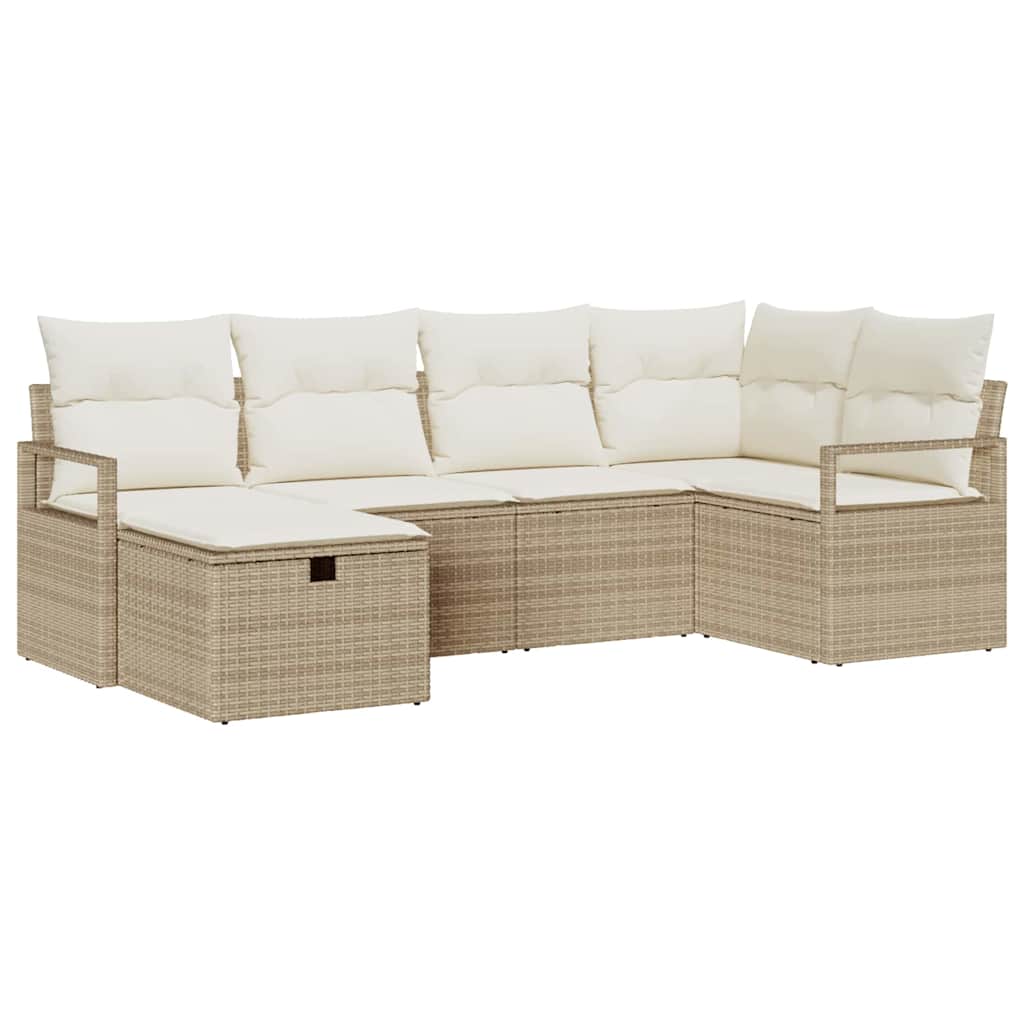 Set Divano da Giardino con cuscino 6 pcs Beige Poly Rattan - homemem39