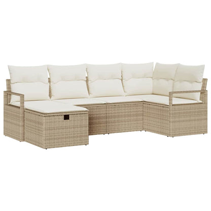 Set Divano da Giardino con cuscino 6 pcs Beige Poly Rattan - homemem39