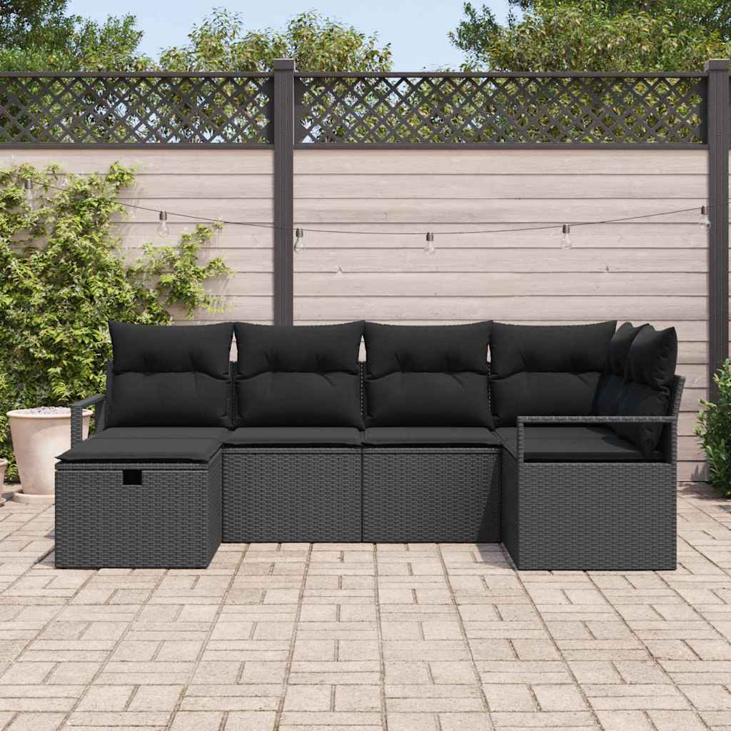 Set Divano da Giardino con cuscino 6 pcs Nero polyrattan | homemem39