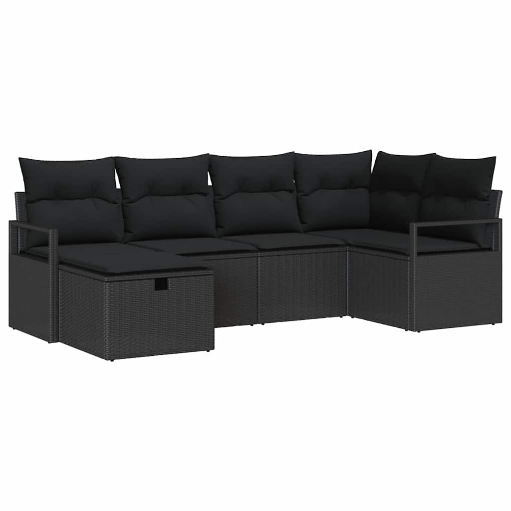 Set Divano da Giardino con cuscino 6 pcs Nero polyrattan | homemem39
