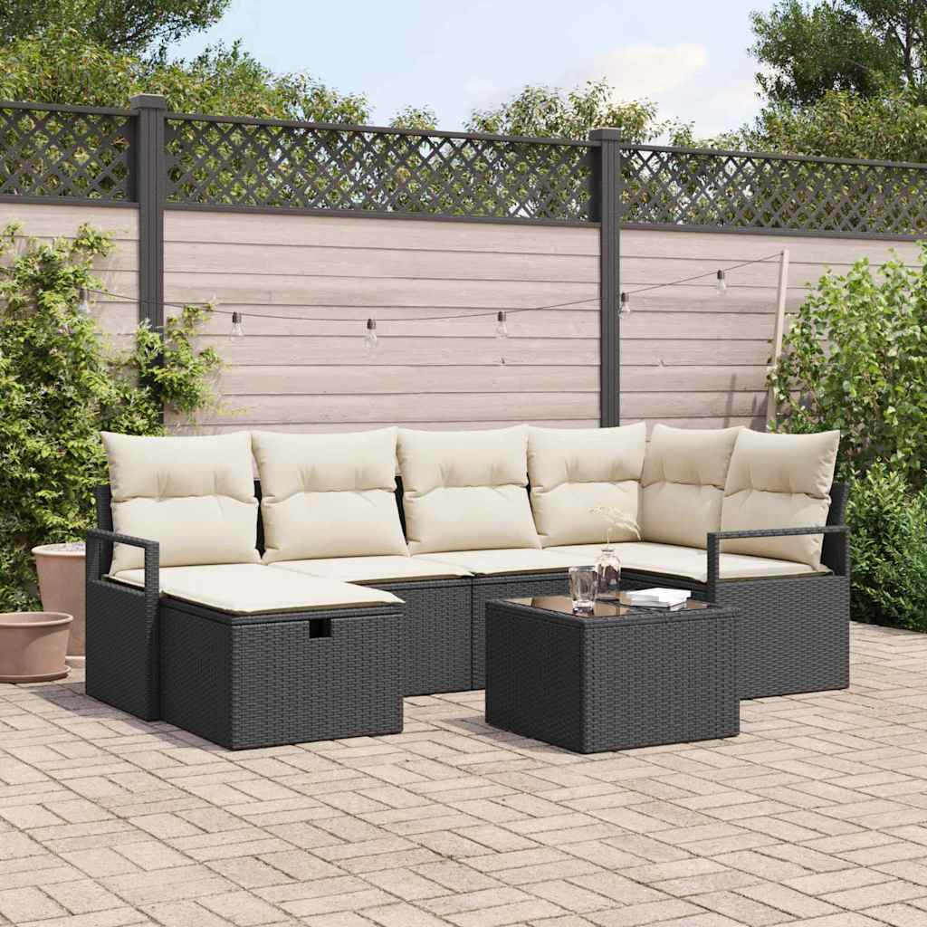 Set Divano da Giardino con cuscino 7 pcs Nero Poly Rattan - homemem39