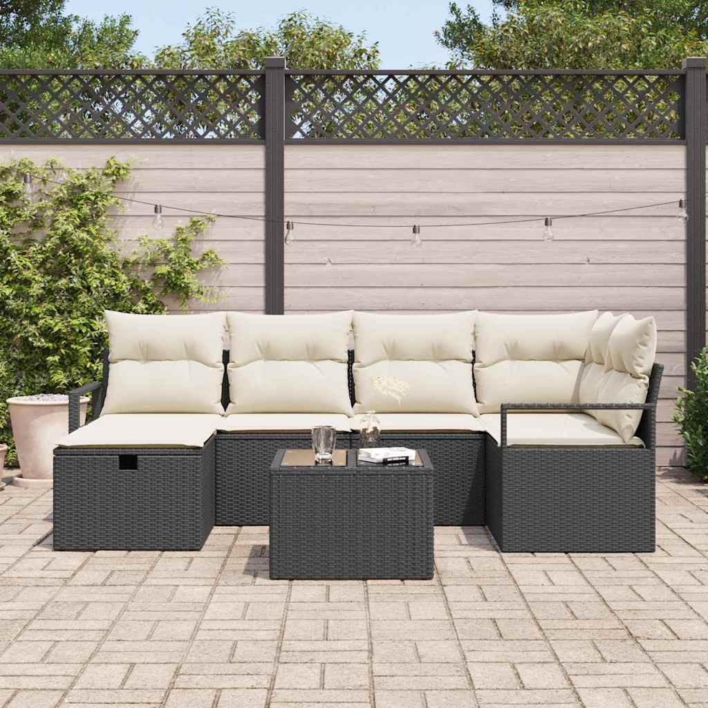 Set Divano da Giardino con cuscino 7 pcs Nero Poly Rattan - homemem39