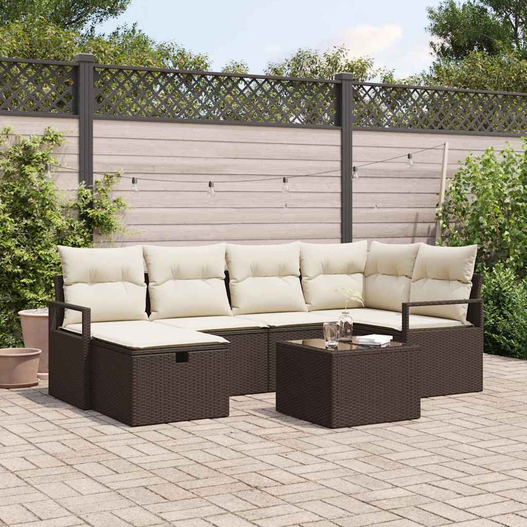Set Divano da Giardino con cuscino 7 pcs Marrone Poly Rattan - homemem39