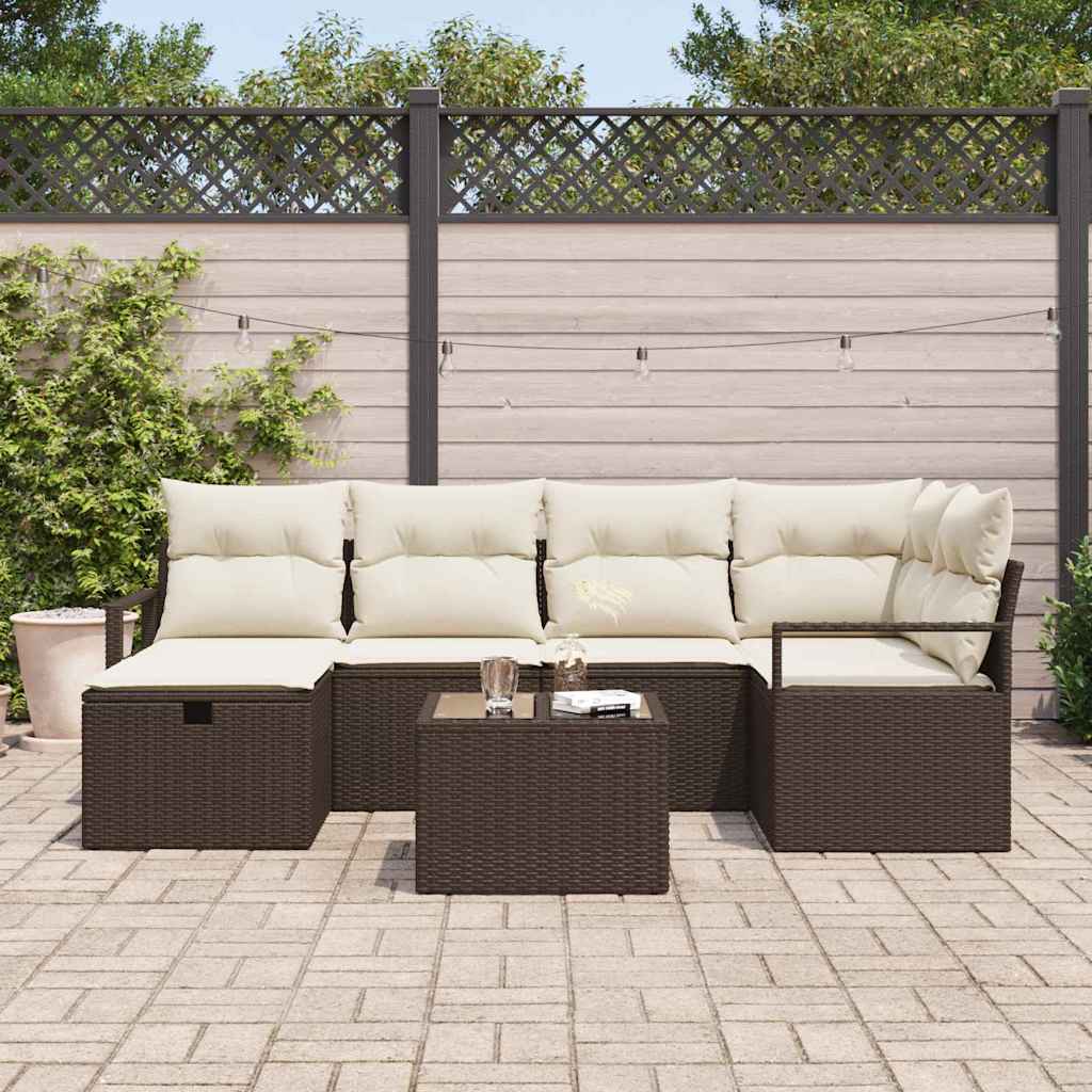 Set Divano da Giardino con cuscino 7 pcs Marrone Poly Rattan - homemem39