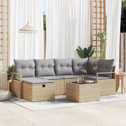 Set Divano da Giardino con cuscino 7 pcs Beige Poly Rattan - homemem39