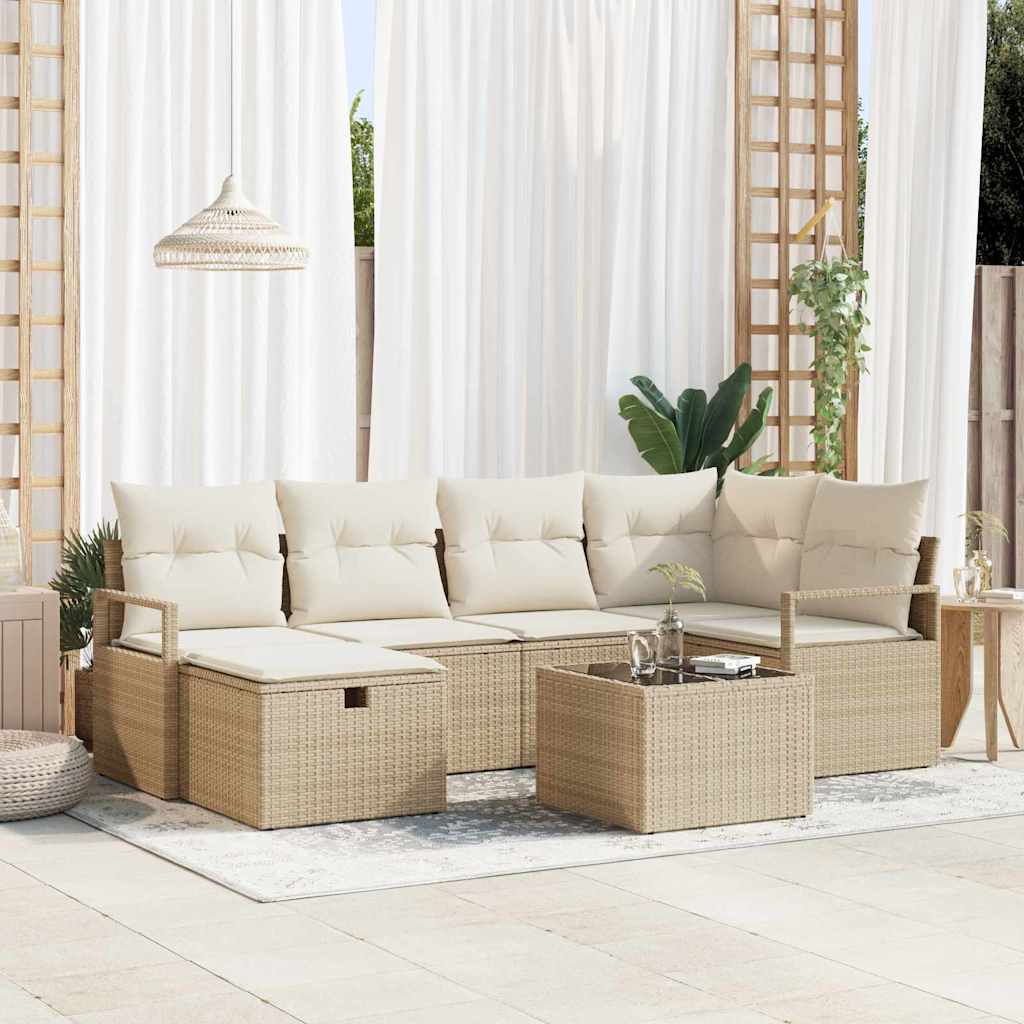 Set Divano da Giardino con cuscino 7 pcs Beige Poly Rattan - homemem39