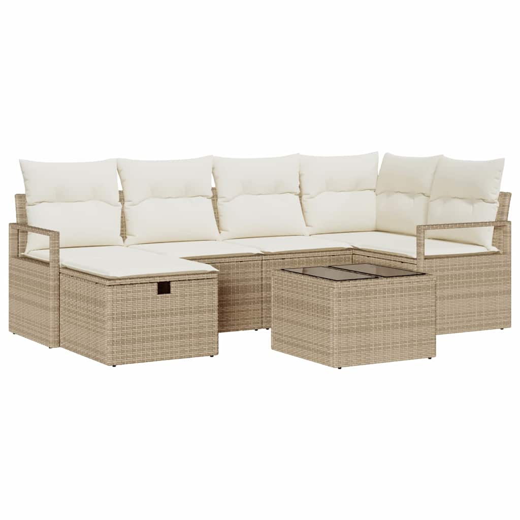Set Divano da Giardino con cuscino 7 pcs Beige Poly Rattan - homemem39