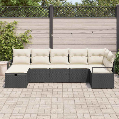 Set Divano da Giardino con cuscino 7 pcs Nero Poly Rattan - homemem39