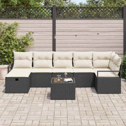 Set Divano da Giardino con cuscino 8 pcs Nero Poly Rattan - homemem39