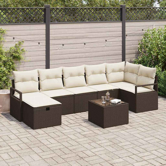 Set Divano da Giardino con cuscino 8 pcs Marrone Poly Rattan - homemem39