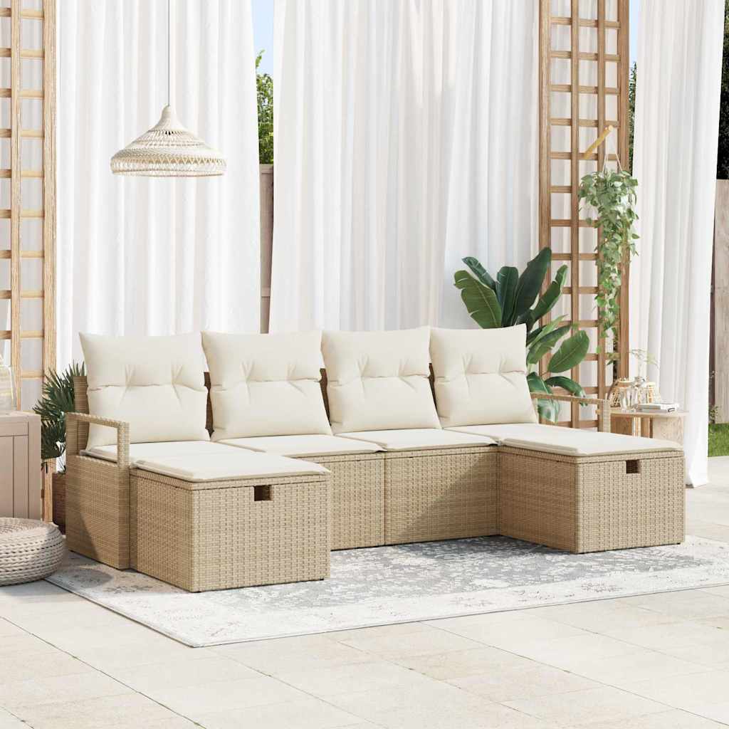 Set Divano da Giardino con cuscino 6 pcs Beige Poly Rattan - homemem39