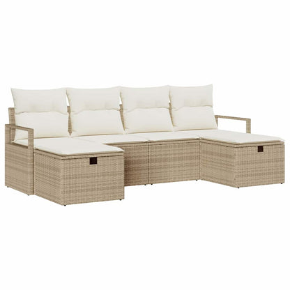 Set Divano da Giardino con cuscino 6 pcs Beige Poly Rattan - homemem39