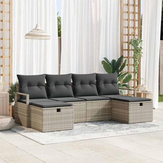 Set Divano da Giardino 6 pcs Grigio chiaro Poly Rattan - homemem39