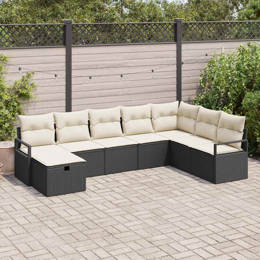 Set Divano da Giardino 8 pcs Nero Poly Rattan - homemem39