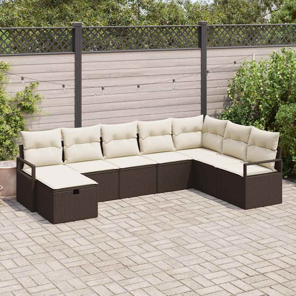 Set Divano da Giardino 8 pcs Marrone Poly Rattan - homemem39