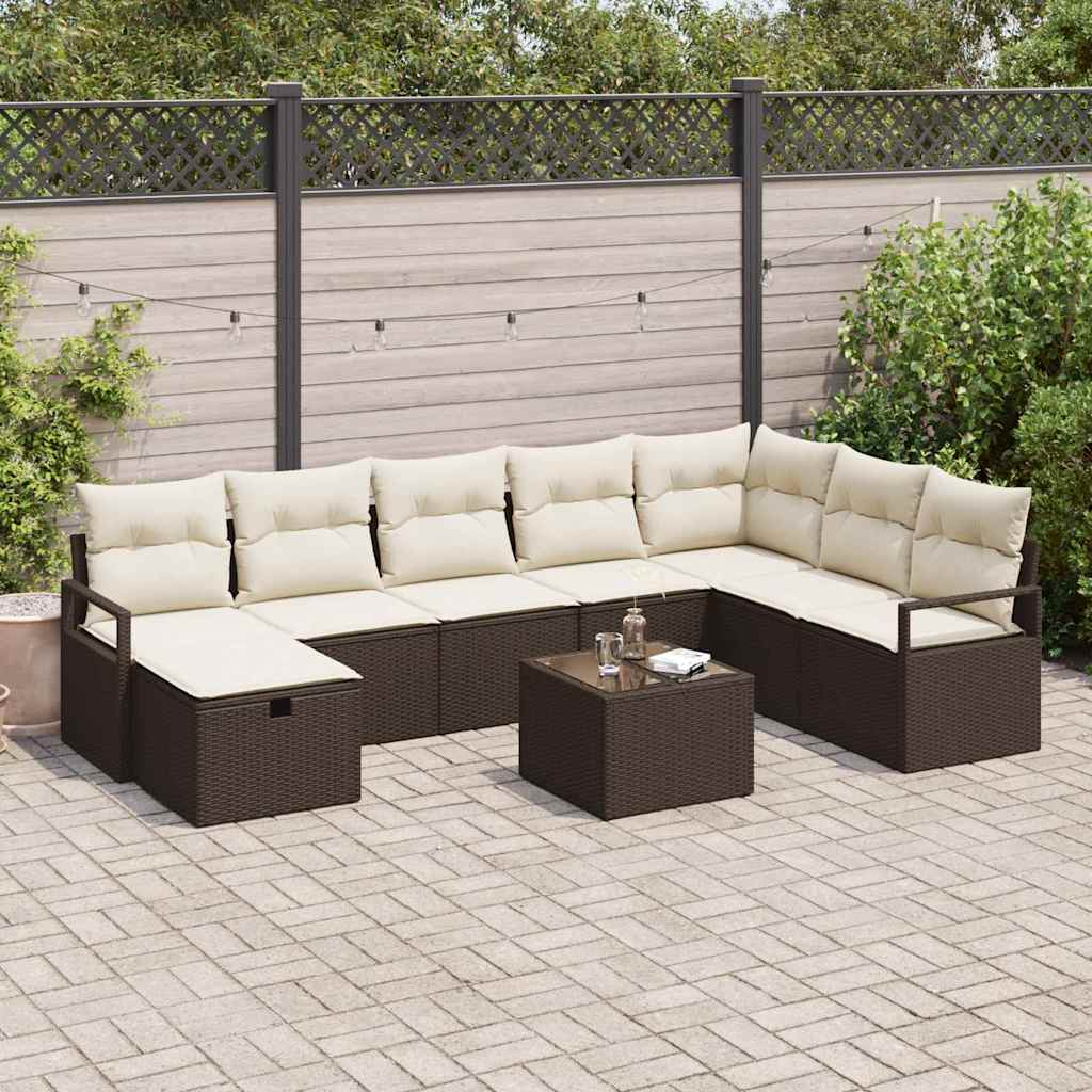 Set Divano da Giardino 9 pcs Marrone Poly Rattan - homemem39