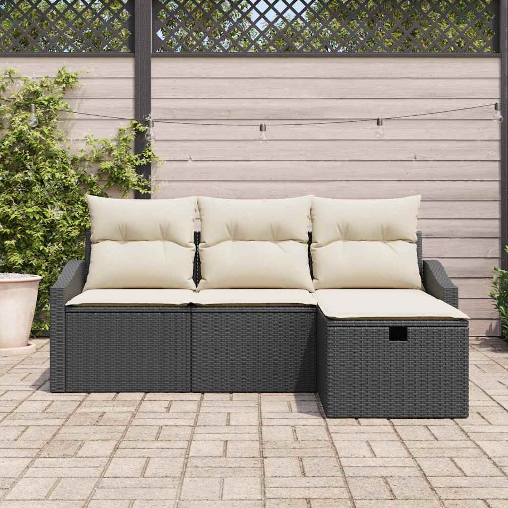 Set Divano da Giardino con cuscino 4 pcs Nero Poly Rattan - homemem39