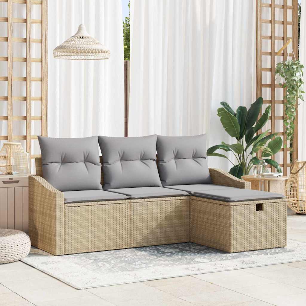 Set Divano da Giardino con cuscino 4 pcs Beige Poly Rattan - homemem39