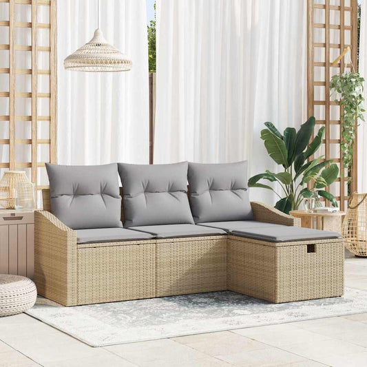 Set Divano da Giardino con cuscino 4 pcs Beige Poly Rattan - homemem39