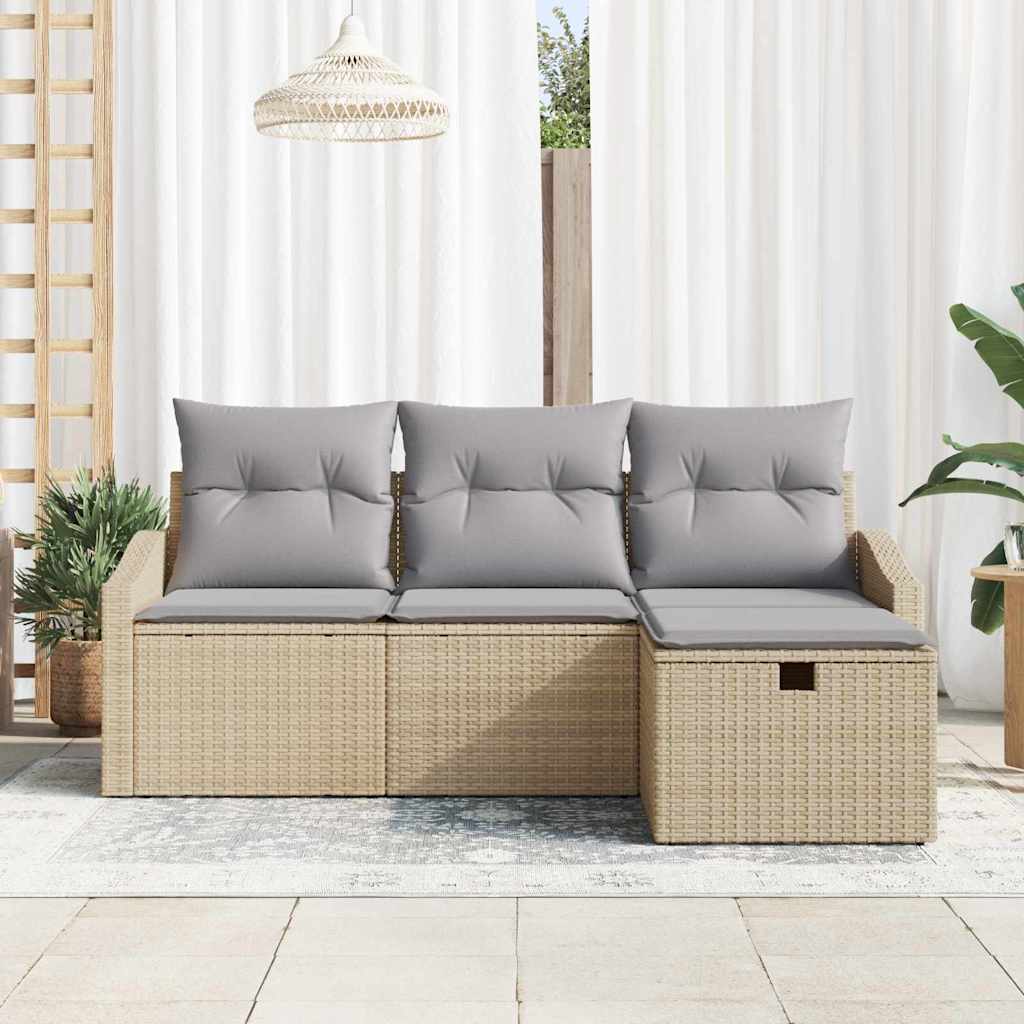 Set Divano da Giardino con cuscino 4 pcs Beige Poly Rattan - homemem39