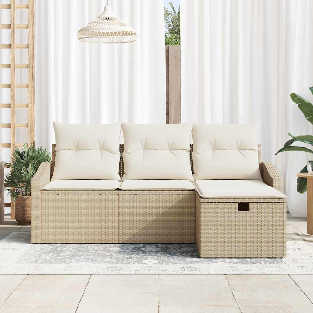 Set Divano da Giardino con cuscino 4 pcs Beige Poly Rattan - homemem39