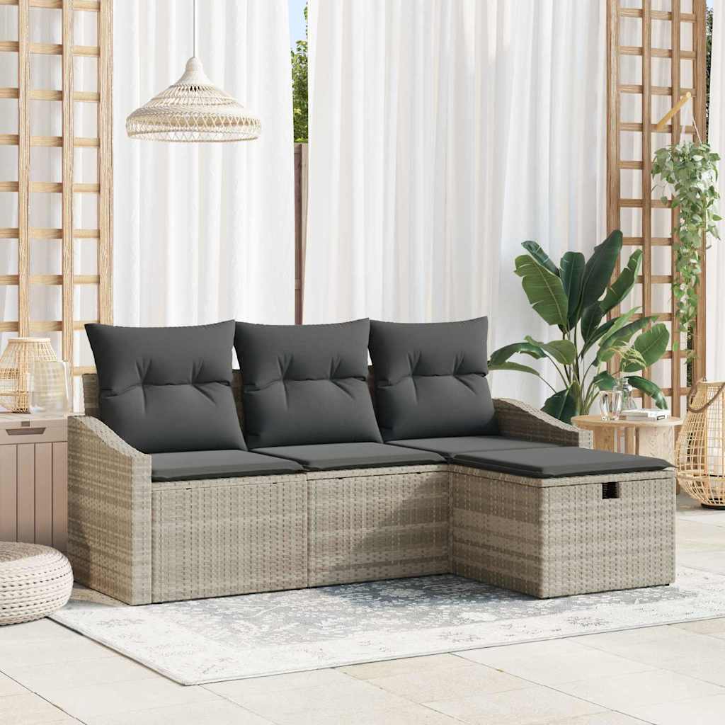 Set Divano da Giardino 4 pcs Grigio chiaro Poly Rattan - homemem39