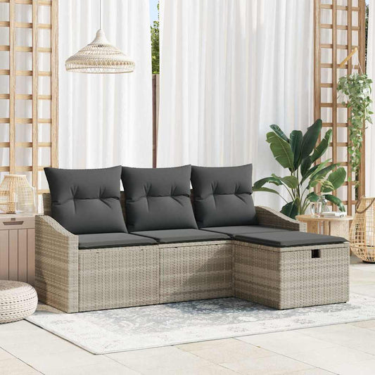 Set Divano da Giardino 4 pcs Grigio chiaro Poly Rattan - homemem39