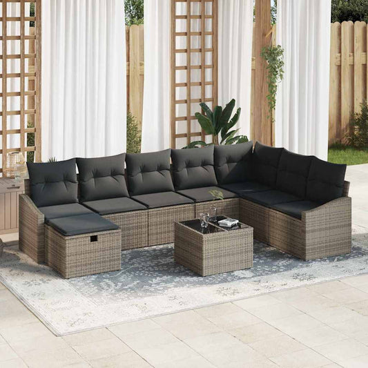 Set Divano da Giardino 9 pcs Grigio 55 x 62 x 69 cm Poly Rattan