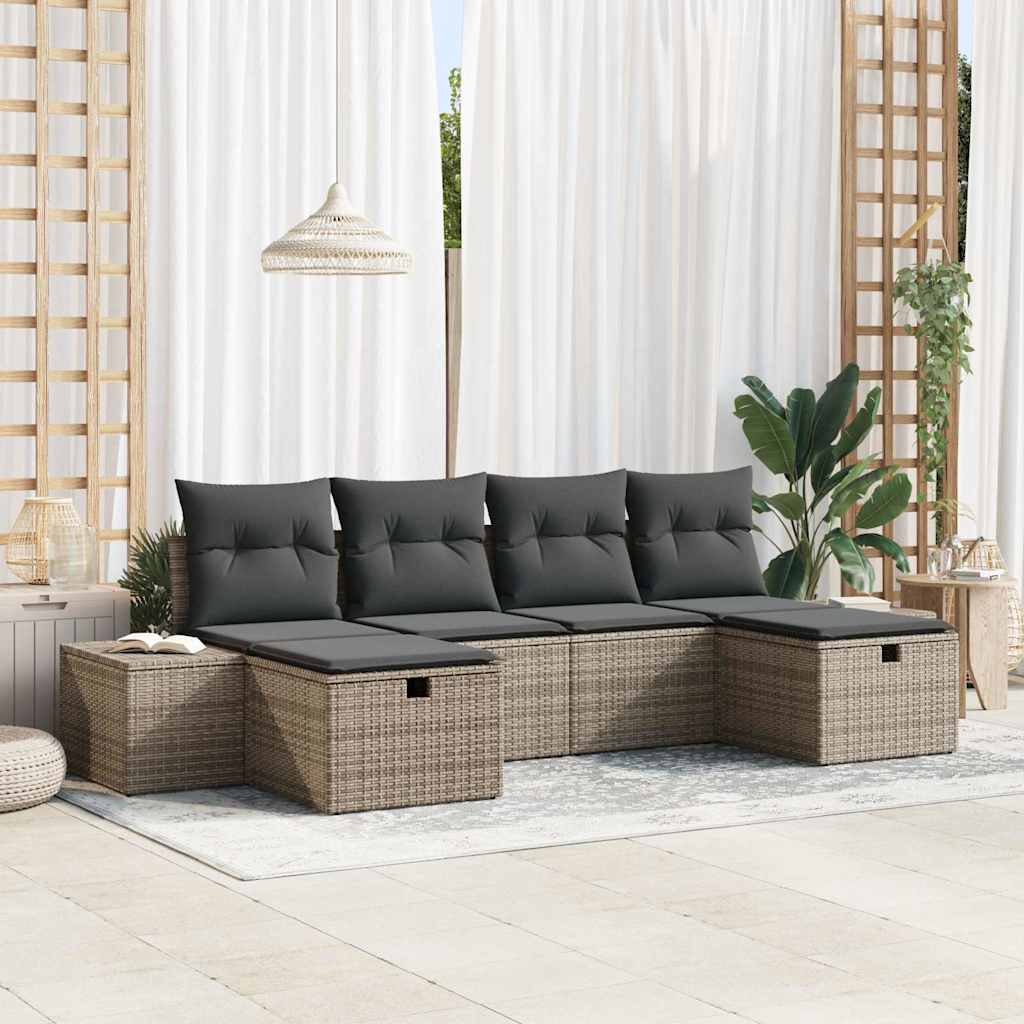 Set Divano da Giardino con cuscino 6 pcs Grigio polyrattan | homemem39